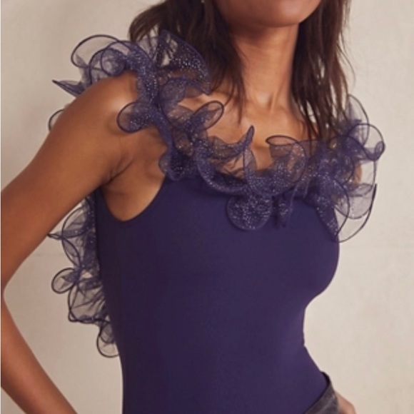 Free People Navy Haute Wired Frill Trim Bodysuit - Picture 4 of 11